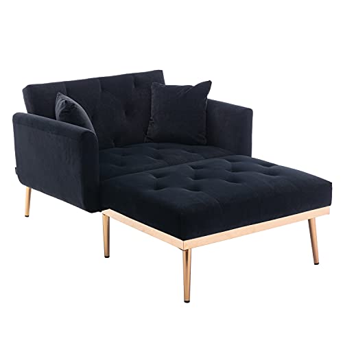 HomSof Adjustable Backrest Chaise Lounge Velvet Sofa Bed with Thick Padded, Convertible Reclining Chair with Rose Golden Metal Legs