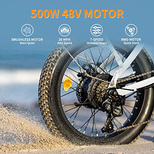Jasion EB7 2.0 Electric Bike for Adults, 850W Motor 28MPH Max Speed Folding Ebike, 48V 10AH Removable Battery, 20" Fat Tire with Dual Suspension, 7-Speed Electric Bicycles, with 2 Rear Basket