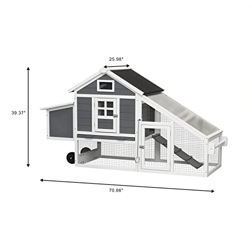 Chicken Coop with Run & Wheels,Outdoor Two-Tier Large Chicken Duck House Rabbit Hutch Poultry Cage with Nesting Box and Side Door,Large Coop Suitable for 6-8 Chickens
