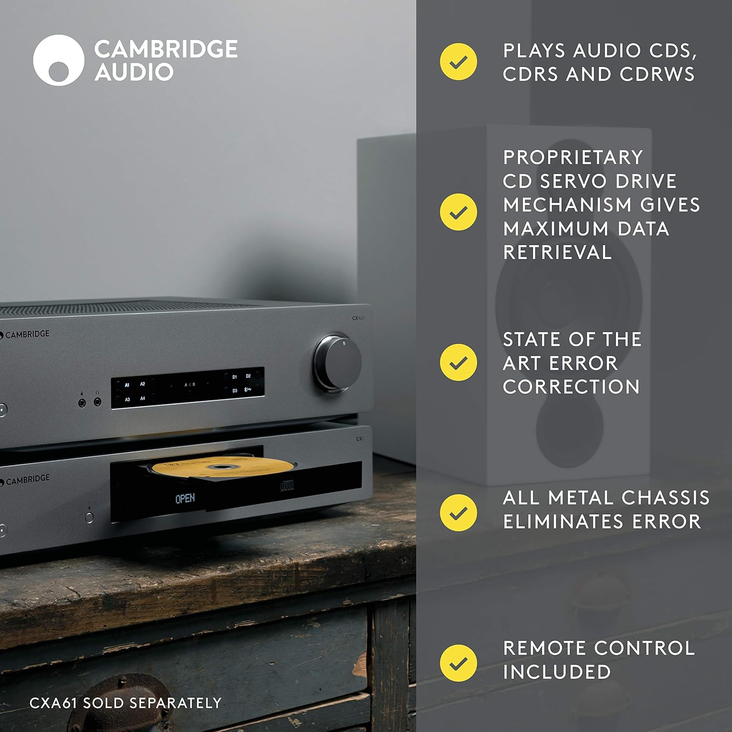 Cambridge Audio CXC CD Transport Player for Home, No Radio (Lunar Grey)