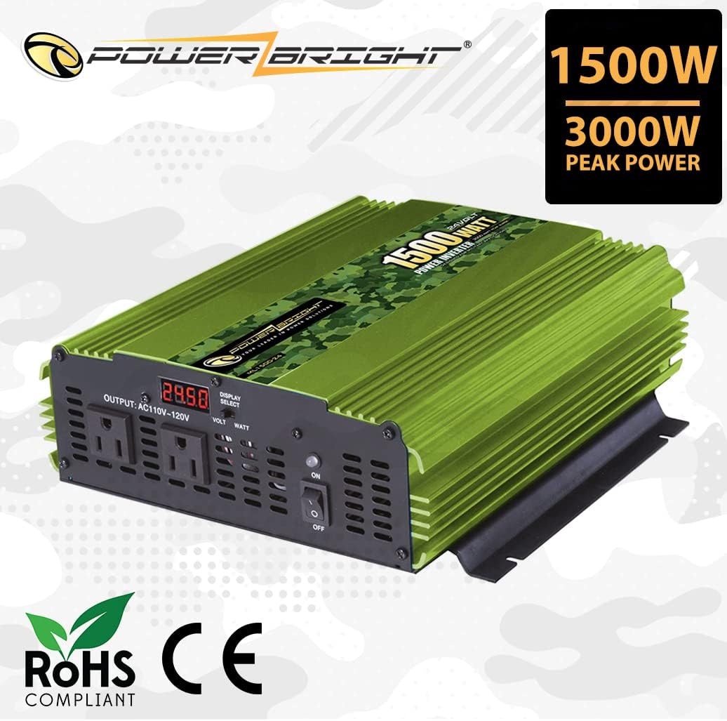 PowerBright 3500 Watt Power Inverter, DC 24V to 120V AC Car Inverter w/ Four AC Outlets, LCD Digital Display & Wireless Remote Control - CE Approved