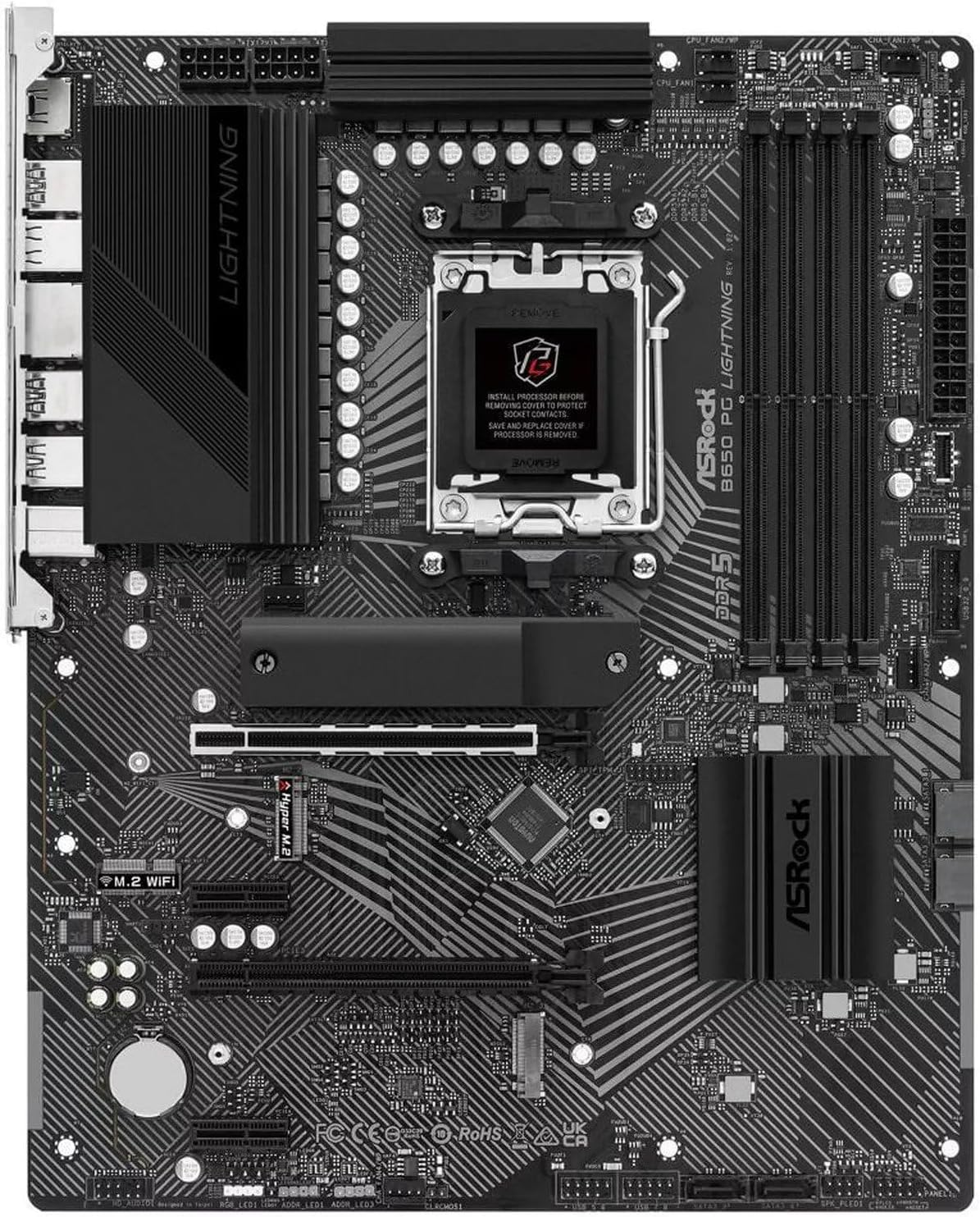 ASRock B650 PG Lighting AM5 ATX Motherboard Bundle with AMD Ryzen 5 7600X, 4 Slots DDR5, PCIE 4.0 x16, 3 M.2 Slots, 2.5Gb LAN, 7.1 Nahimic Audio, Rear USB3.2 Gen2x2 Type-C, 14+2+1 Power Phase
