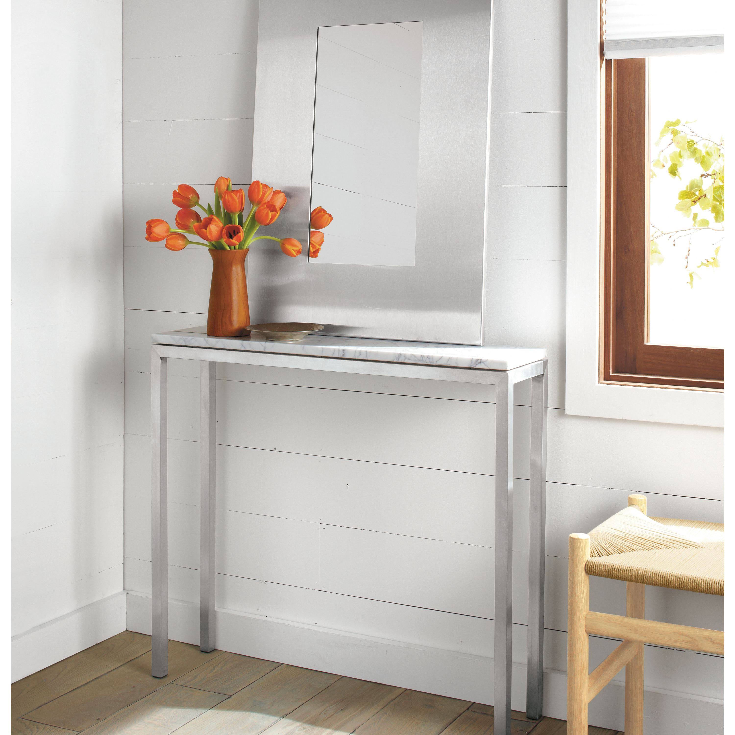 Room u0026 Board | Modern Parsons Console Table w/ Leg 18d 36W 29h 1.5x22 in White | White Oak Top w/ Taupe Base