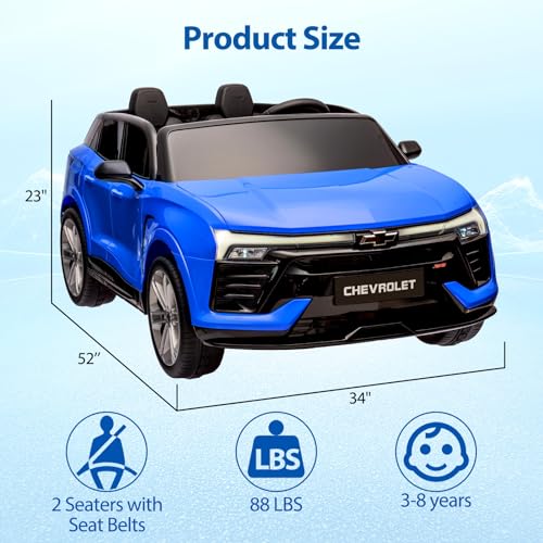 2 Seater Ride On Car for Kids, Licensed Chevrolet 24V 7AH Ride On Toys with Parent Remote Control, Kids Electric Vehicles Battery Powered Cars for Toddlers, Spring Suspension, LED Lights