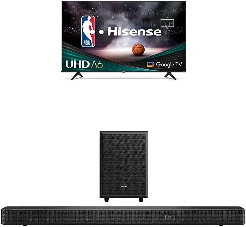 Hisense 43-Inch Class A6 Series 4K UHD Dolby Vision HDR Smart Google TV with Alexa Compatibility (43A6H) AX3125H 3.1.2Ch 440W Dolby Atmos Soundbar with Wireless Subwoofer