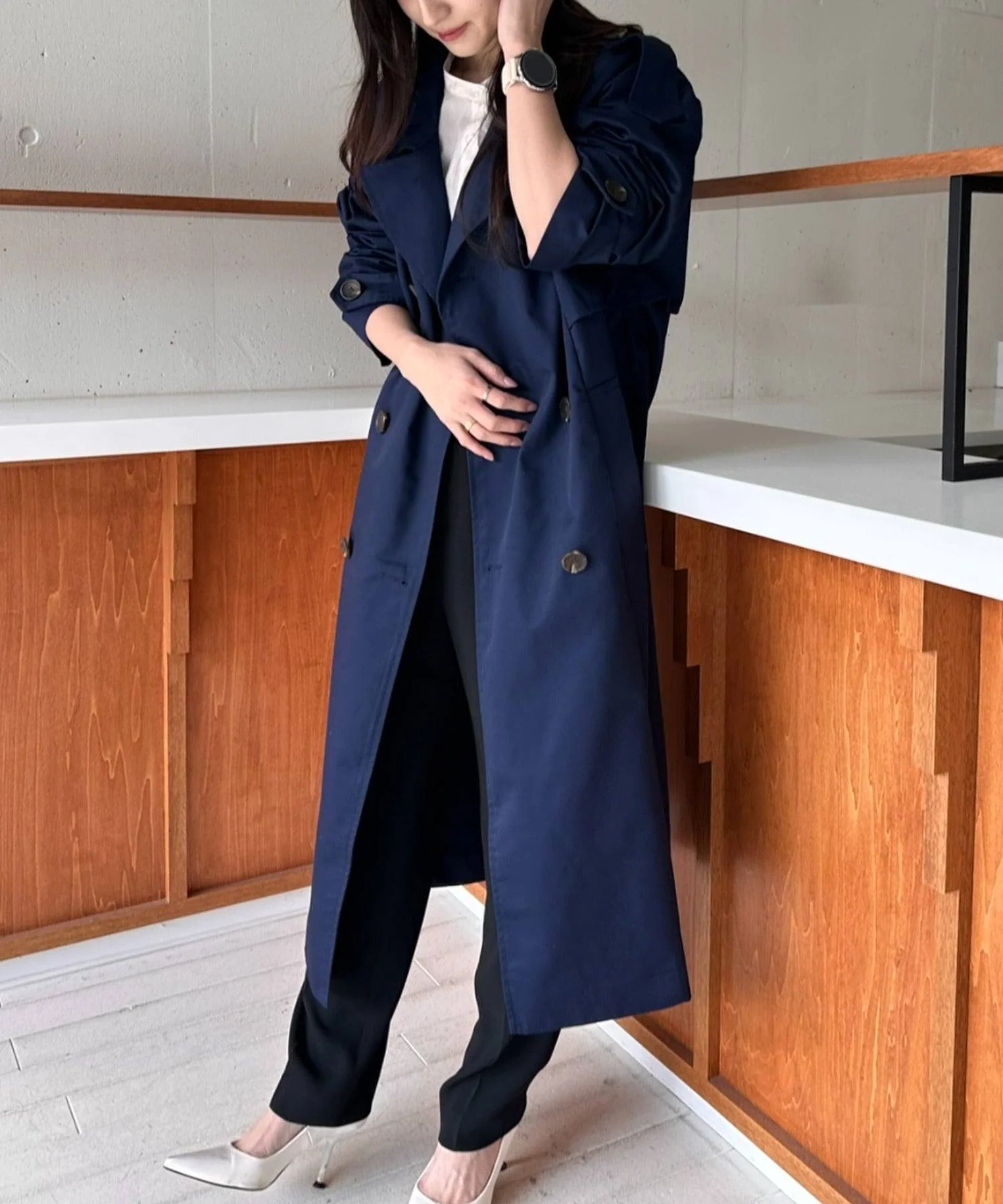 【SETUP7】Outer Trench Coat Double-Breasted Oversized Trench Big Silhouette Long Length Pocket Long Sleeve Spring Coat