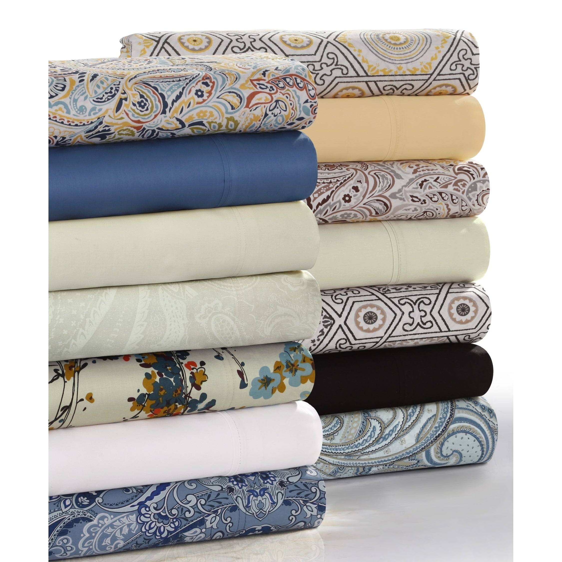 Tribeca Living Solid or Printed 300 Thread Count Cotton Sateen Deep Pocket Bed Sheet Set - Twin - Casablanca Multi