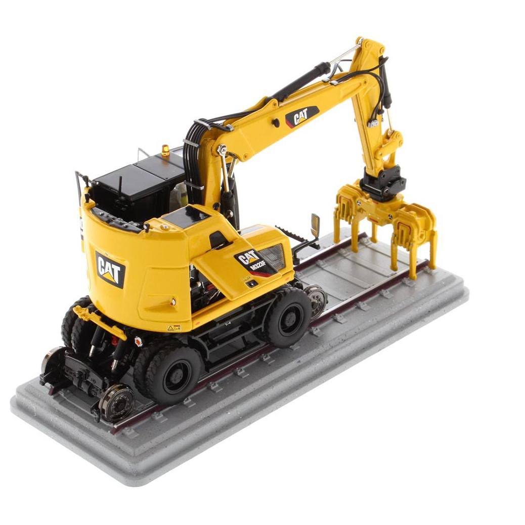 Cat Caterpillar M323F Railroad Wheeled Excavator w/Operator u0026 3 Work Tools Safety Yellow Ver. 1/50 Model by Diecast Masters