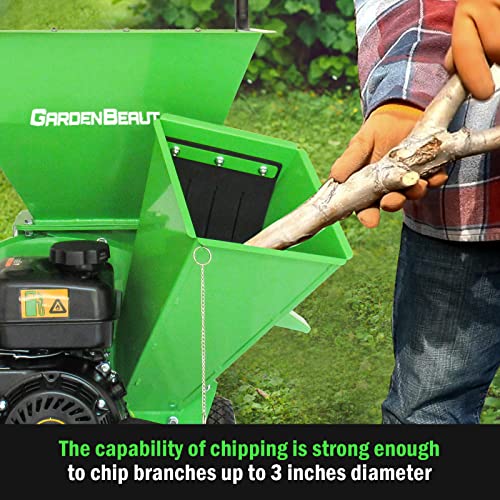 3 in 1 Wood Chipper Shredder Mulcher MF30, 7HP 212cc Heavy Duty Gas Powered, Max 3" Diameter Capacity for Wood, Limb, Leaves with Two Hoppers,4 Y-Hammers, Included Debris Bag