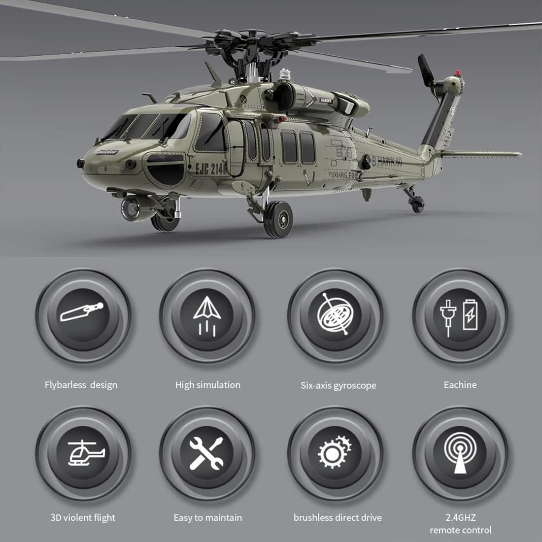 MAYS RC Helicopter for Adults, F09 1/47 2.4G 6CH Brushless Direct Drive Remote Control Military Helicopter for American UH60-Black Hawk Helicopter (RTF Edition)