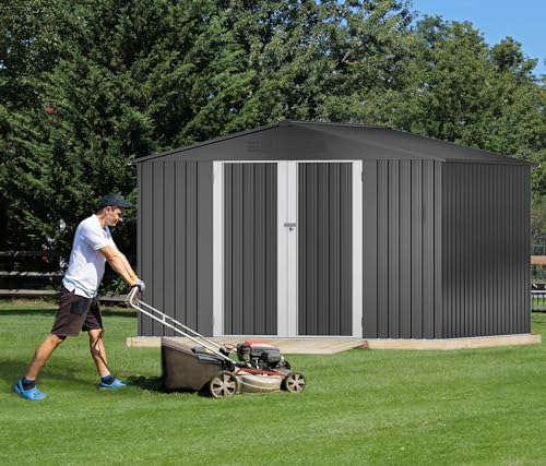 DWVO 10x8 FT Outdoor Storage Shed - Spacious Garden Tool Shed with Lockable Door - Durable Metal Yard Shed for Garden, Patio, and Backyard (Dark Gray)