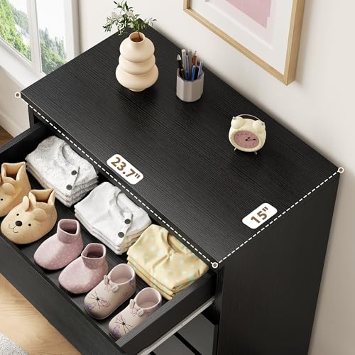 Black Modern 5 Drawer Dresser for Bedroom, 15" D x 23.7" W x 40.4" H in Simply Chest of Drawers, Wood Storage Dresser with Deep Drawers for Living Room Hallway Entryway, Black