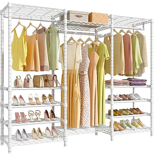 VIPEK S3i Heavy Duty Garment Rack with Adjustable Shoe Rack Wire Shelf, Large Wardrobe Closet Organizer Storage, Freestanding Clothes Rack with Hanging Rod, Custom Closet Rack, White
