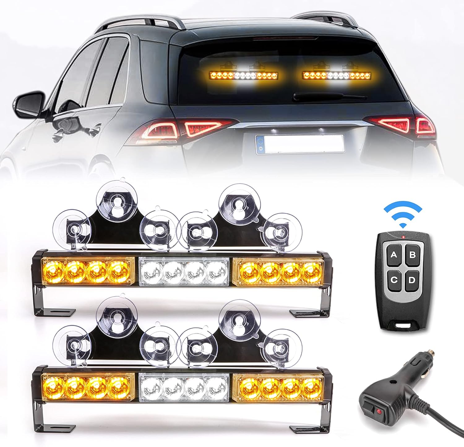 2 in 1 Emergency Strobe Police Light Traffic Advisor Cop Lights Bar For Directional Traffic Advisor Warning Strobe Vehicles Trucks Red and Blue 23 Flash Patterns 2pcs 12.8 inch Wireless Remote Control Pack of 2