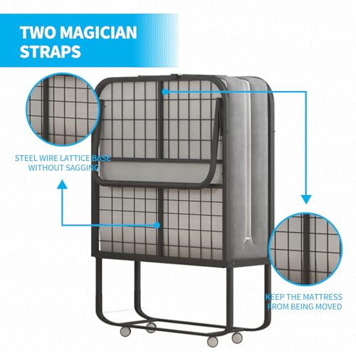 Folding Bed with Mattress for Adults, Portable Folding Bed with 4" Foam Mattress, Single Rollaway Beds with Metal Frame, Twin Size Foldable Bed Fold Away Bed Space Saving