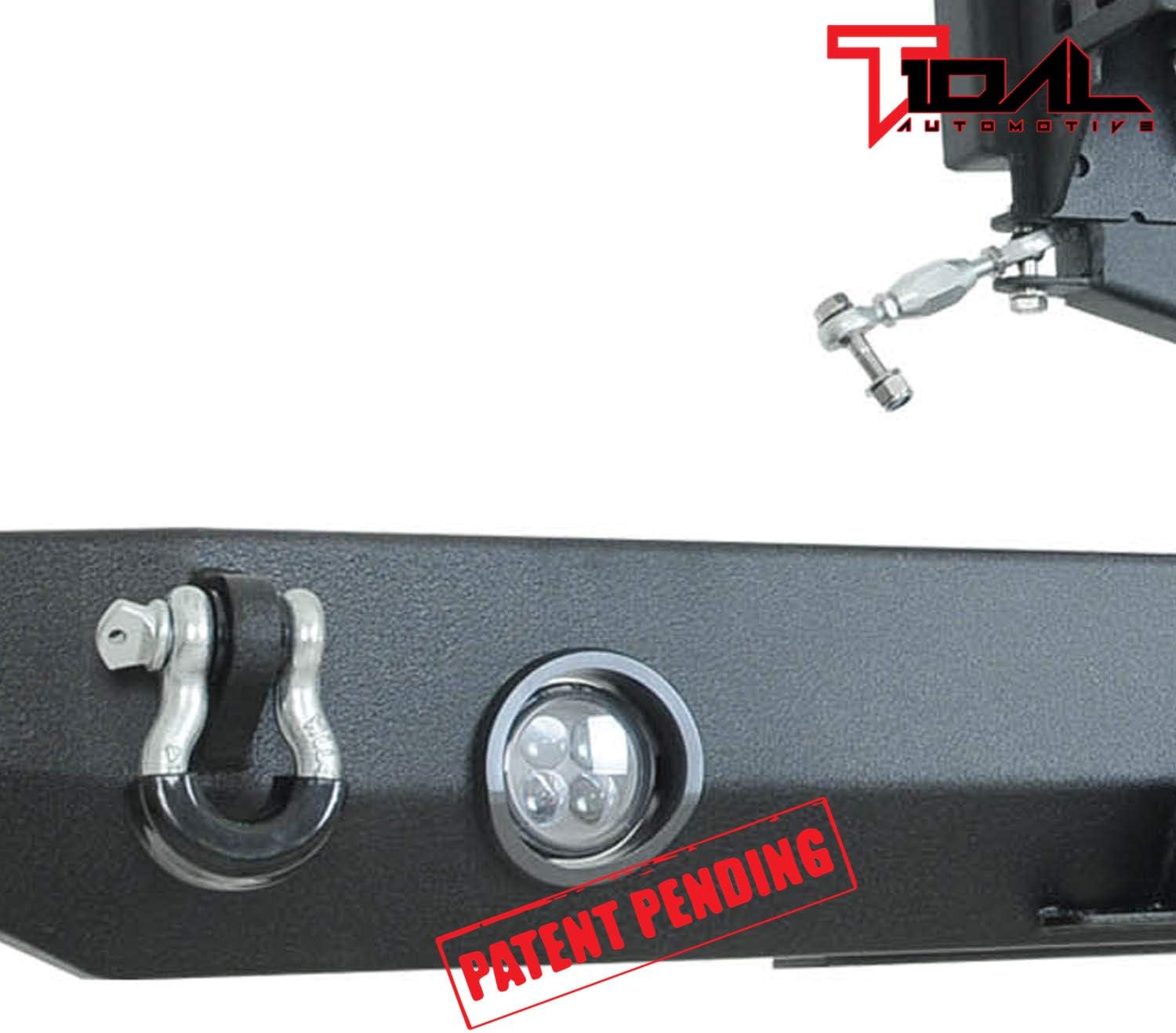 Tidal Rear Bumper & Spare Tire Rack & Hitch Receiver W/2 LED Lights Compatible with 2007-2018 Wrangler JK