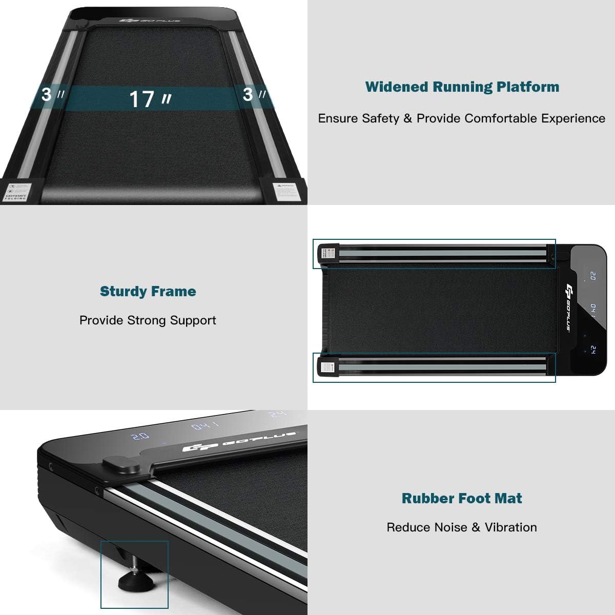 Goplus Under Desk Treadmill, Superfit Electric Treadmill Walking Pad with Touchable LED Display and Wireless Remote Control, Built-in 3 Workout Modes and 12 Programs, Running Jogging for Home Office