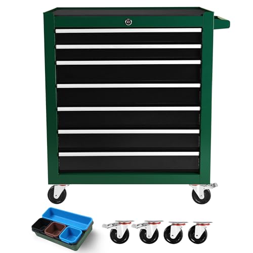 5 Drawers Rolling Tool Chest Cabinet with Wheels, Tool Storage Cart and Tool Box Organizer with 7 Extra Storage Boxes for Garage, Warehouse and Workshop, Blue & Grey