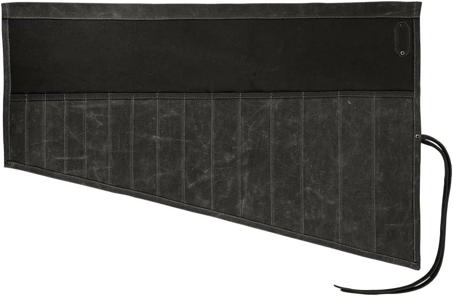Waxed Canvas Large Wrench / Tool Roll 15 Pockets Portable Pouch Storage for Craftsmen Handmade by Hide & Drink (Charcoal Black) Pack of 2