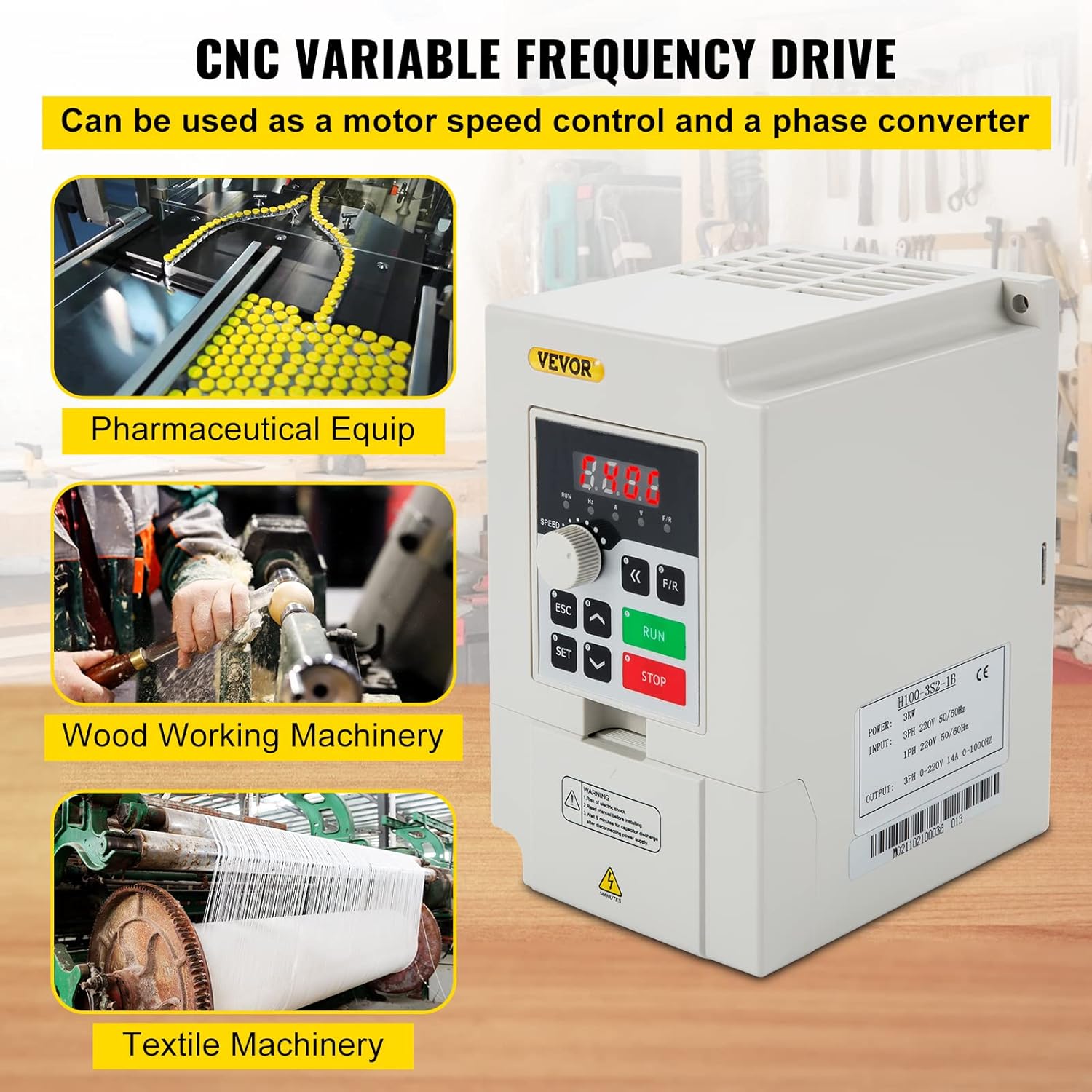 VEVOR VFD 4KW 220V 5.5HP, 1 or 3 Phase Input, 3 Phase Output Variable Frequency Drive, AC 17A 0~1000HZ CNC Motor Inverter Converter for Motor Speed (RS485)