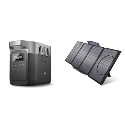 EF ECOFLOW Solar Generator DELTA 1300 1260Wh with 2X160W Solar Panel, 6 X 1800W (3300W Surge) AC Outlets, Portable Power Station for Outdoors Camping RV High-Power Appliances Emergency