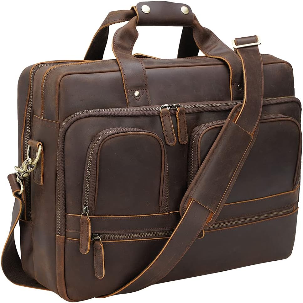 TIDING 18 Inch Large Leather Briefcase for Men Business Travel Messenger bag Attache Case Fits 17.3 Laptop
