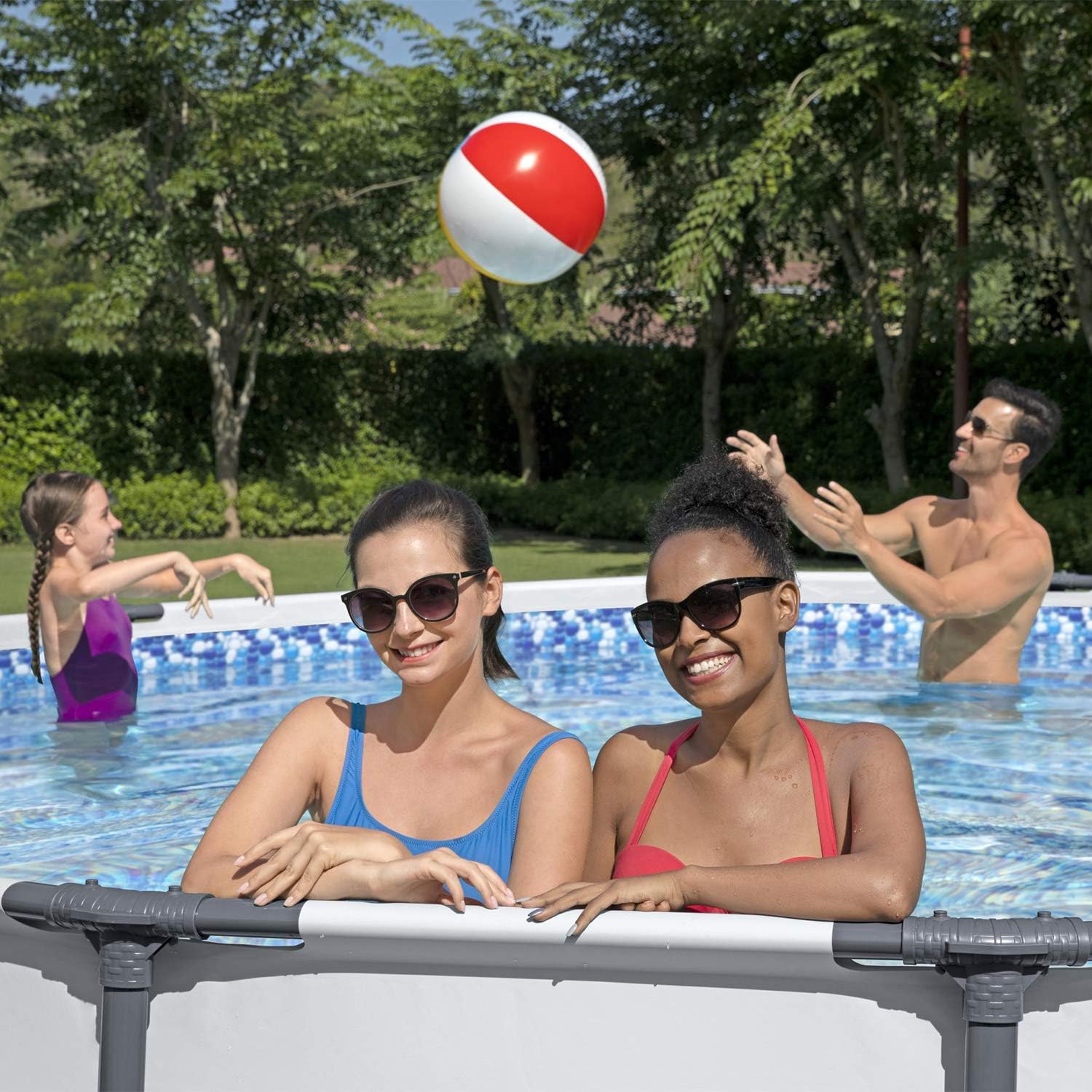 Bestway Steel Pro MAX 16 x 4 Foot Outdoor Frame Above Ground Round Swimming Pool Set with Ladder, Cover, Filter Pump, and Solution Blend