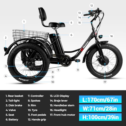 Geemax Electric Tricycle for Adults, 20" x 4.0 Fat Tire Electric Trike, 36V 350W 13Ah Lithium Battery UL Certified, Motorized 3 Wheel Electric Bicycle with Large Basket Outdoor Beach Sonw