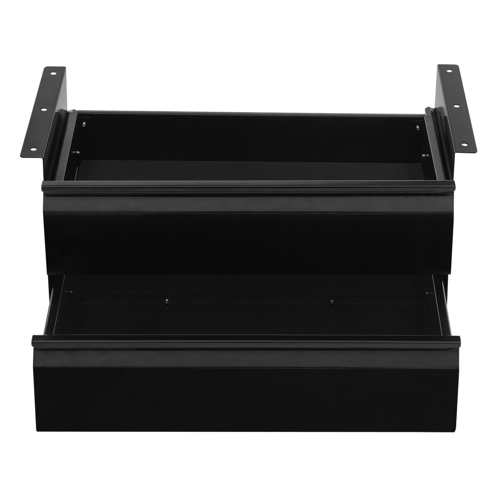 2-Tier Under Desk Sliding Drawer Organizer, Black Steel Pull-Out Storage Tray for Office Study, 6.6LB Capacity