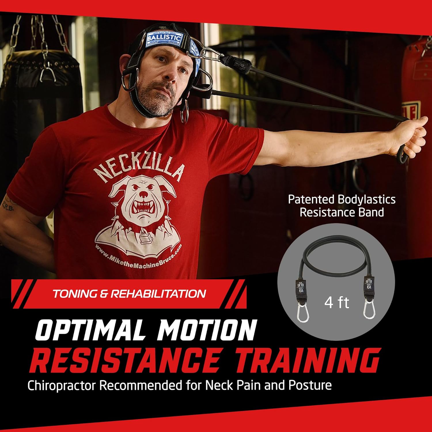 Ballistic Kevlar® Series, Neck Harness Trainer Kit, Functional Trainer & Weight Lifting Equipment, Heavy-Duty Head Harness with Chain, Resistance Band & Door Anchor