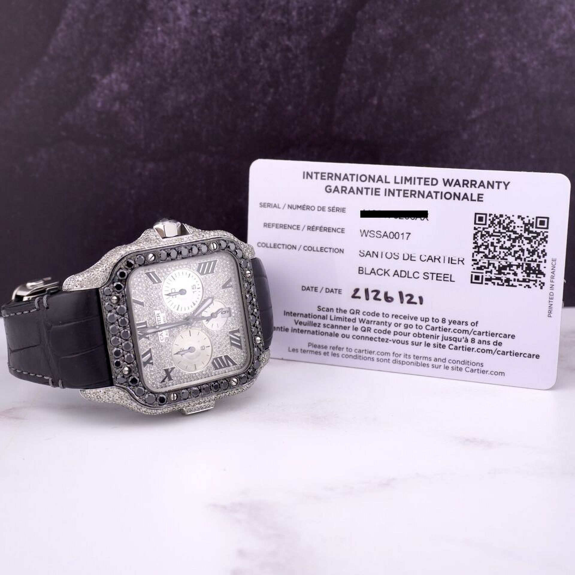 Cartier Santos 43mm Chrono Men's Steel Watch ADLC Iced 9ct Diamonds WSSA0017
