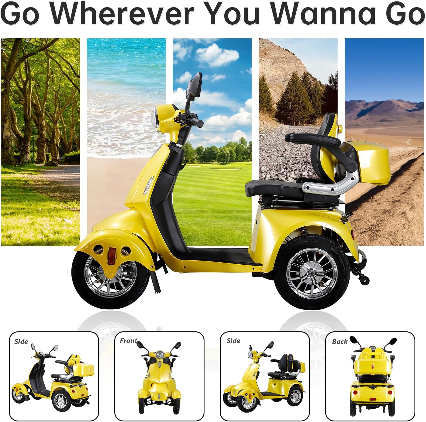 Heavy Duty 4-Wheel 3 Speed Mobility Scooter for Seniors & Adults-500 lbs. Weight Capacity，Adjustable seat.