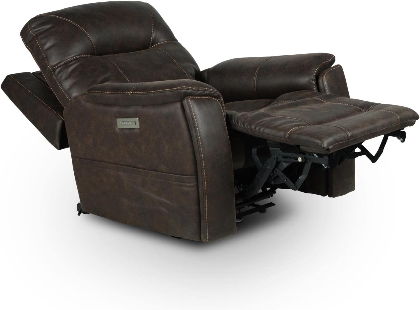 Steve Silver Lexington Triple Canyon Walnut Leatherette, Power Headrest, Footrest, Lumbar, Cupholders, Recliner Chair, 38 x 42 x 42, Saddle Brown