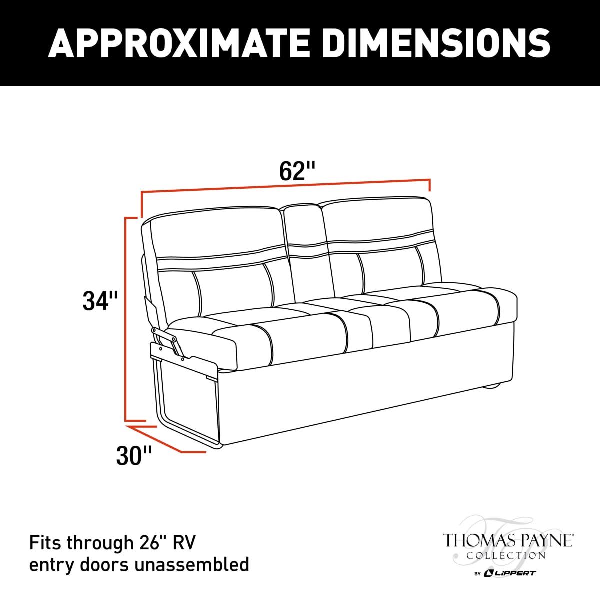 Thomas Payne 2020129836 62x22 Norlina Jackknife RV Sofa with Kickboard