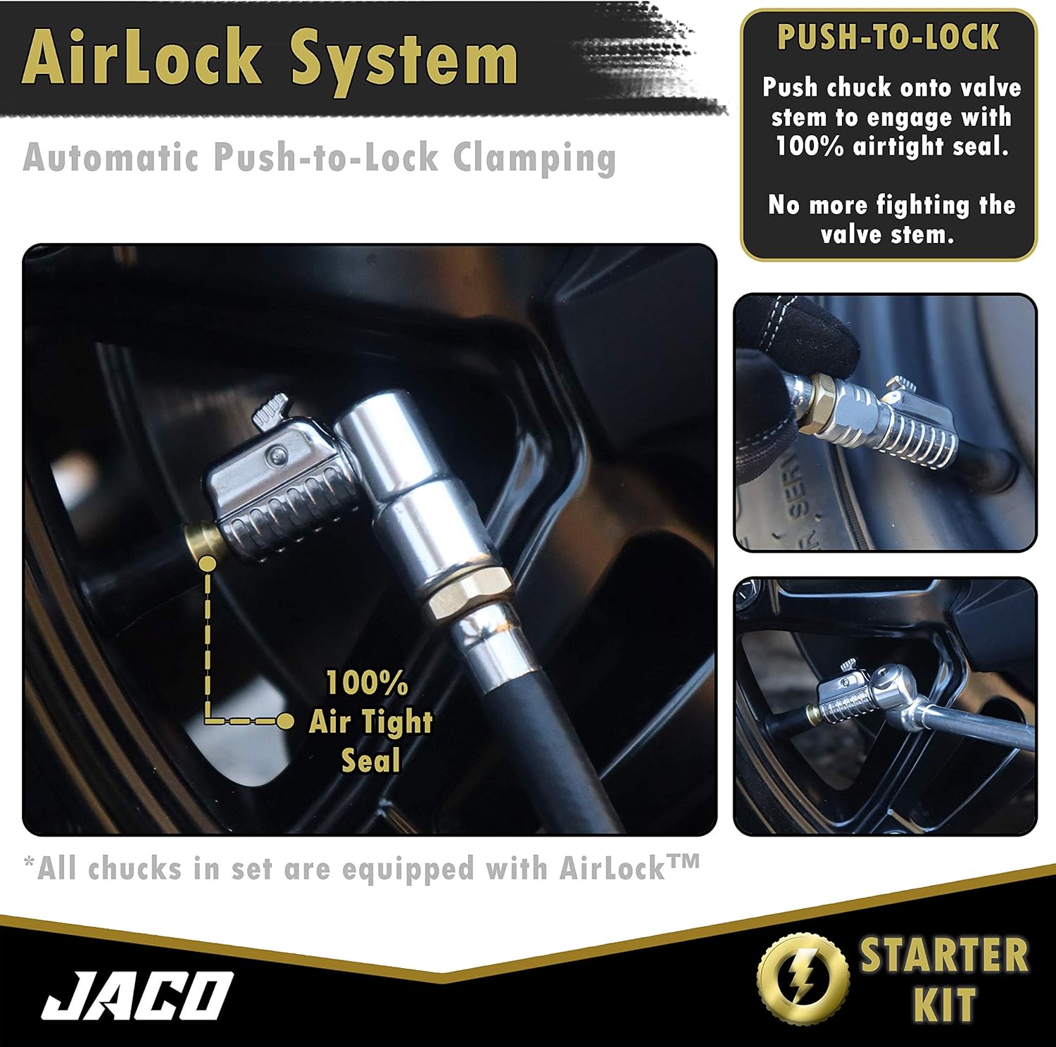 JACO Lightning Tire Air Chuck Kit (Set of 7) | Open Flow, 1/4" F-NPT
