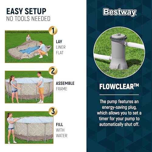 Bestway Power Steel 14’ x 42” Round Above Ground Outdoor Backyard Swimming Pool Set with 1,000 GPH Filter Pump, Ladder, and Pool Cover