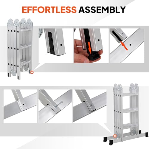 LUISLADDERS 15.5FT Folding Ladder Multi-Purpose Aluminium Extension 7 in 1 Step Heavy Duty Combination EN 131 Standard