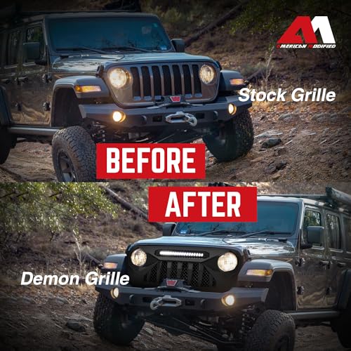 AMERICAN MODIFIED Gladiator Vader Front Grille with Mesh Compatible with Jeep 2018-2023 Wrangler JL and Gladiator JT Models w/o TrailCam