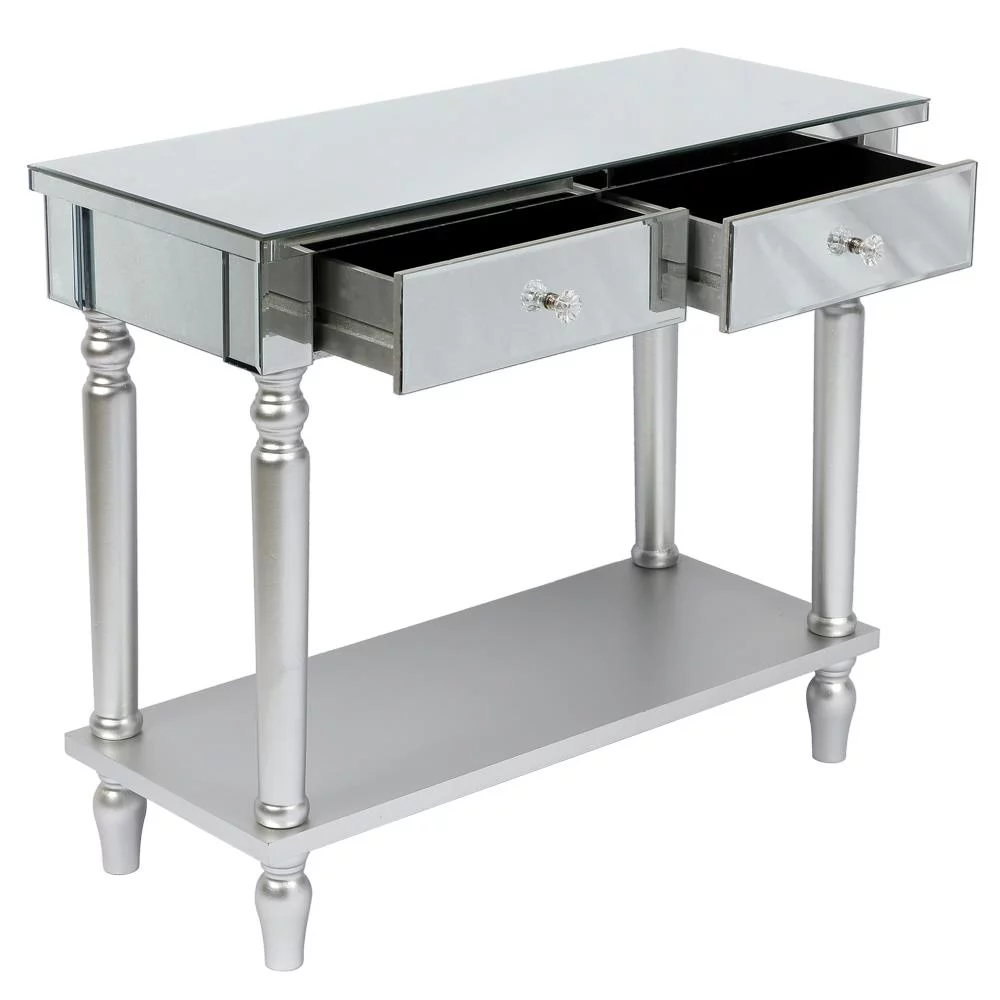 Ktaxon Mirrored Console Table Sofa Table with Drawers and Shelf Slim Entryway Table with Storage for Hallway, Living Room, Foyer