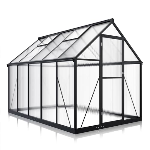 6x7.5 FT Greenhouse for Outdoors, Polycarbonate Greenhouse with Quick Setup Structure and Roof Vent, Aluminum Large Walk-in Greenhouse for Outside Garden Backyard, Black