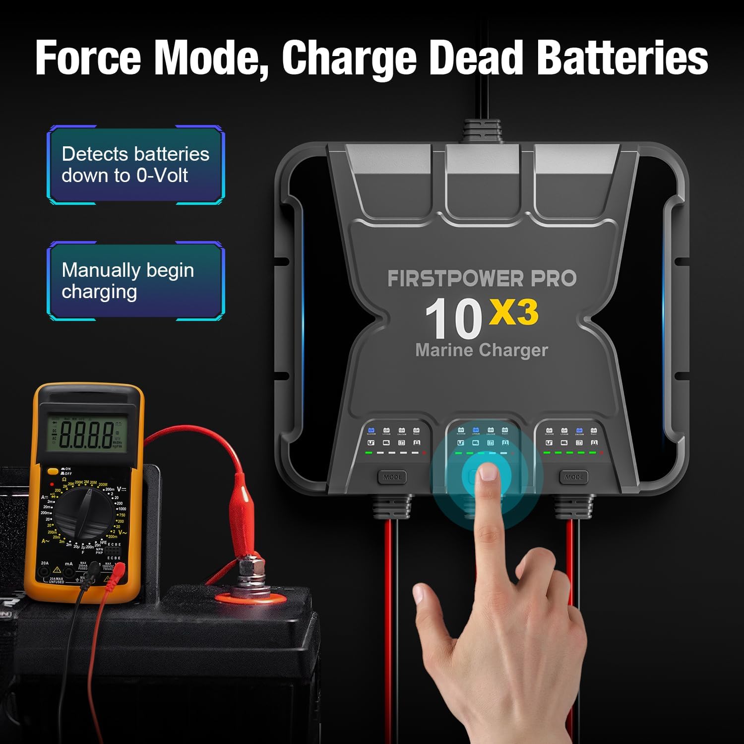 3 Bank Marine Battery Charger 10X3, 30A (10A/Bank) - 12V Waterproof Onboard Battery Charger, Battery Maintainer & Desulfator for SLA/AGM, Lithium (LiFePO4), Calcium & Deep-Cycle Battery - Charged 24/7