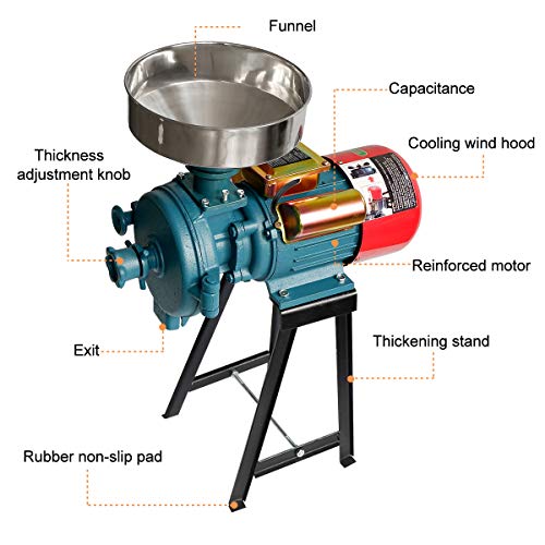 ABORON 3000W Electric Corn Mill Grinder Heavy Duty Commercial Electric Feed Mill Dry Wet Grinder 110V Cereals Corn Grain Coffee Wheat Feed Machine With Funnel (wet and dry grinder)