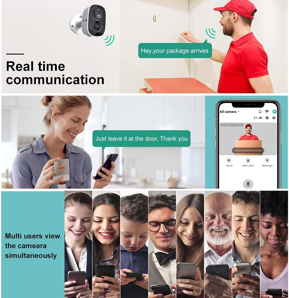 Wireless Home Security Camera Outdoor WiFi with Light Night Vision Rechargeable Battery AI Motion Detection, Surveillance Wireless Camera Outdoor,1080