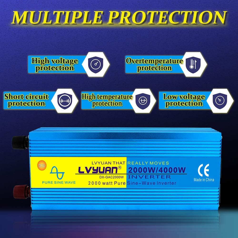 LVYUAN Pure Sine Wave Inverter 3000 Watt Inverter 12V to 110V DC to AC with Remote Controller, LCD Display 4 AC Sockets and 4 USB Ports for Car Truck Solar Power (3000W with Remote Controller)