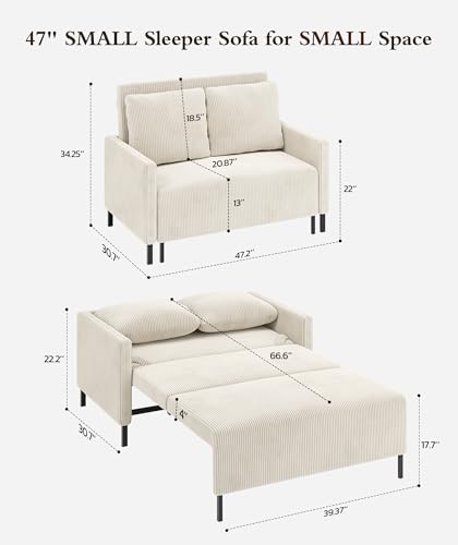 Sleeper Sofa Chair, 3 in 1 Convertible Sleeper Chair with Adjustable Backrest, 32" Pull Out Couch Bed 400lbs Support, Comfy Velvet Small Sofa Bed for Small Space with Pillow & 2 Pockets, Blue