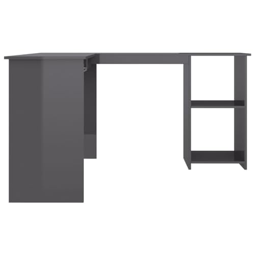 L-Shaped Corner Desk High Gloss Gray 47.2"" x 55.1"" x 29.5"" Engineered Wood,Modern LShaped Corner Office Desk with Sliding Keyboard Tray and Shelves Home Office Furniture, Grey