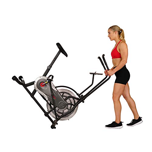 Sunny Health & Fitness Air Bike Fan Exercise Bike with Digital Monitor, Full Motion Arm Exercisers, and Adjustable Seat