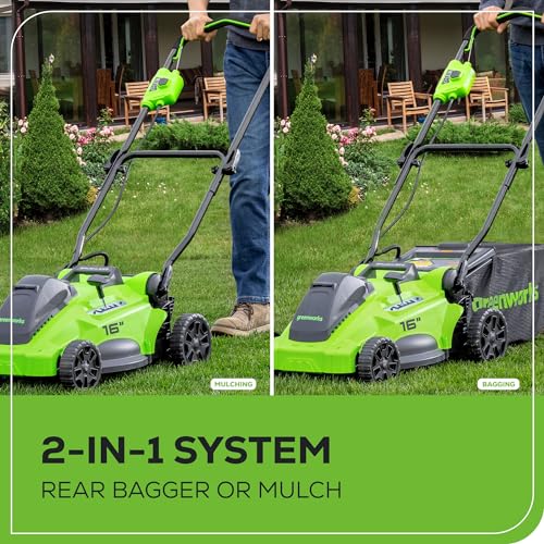 Greenworks 40V 16" Brushless Cordless (Push) Lawn Mower (75+ Compatible Tools), 4.0Ah Battery and Charger Included