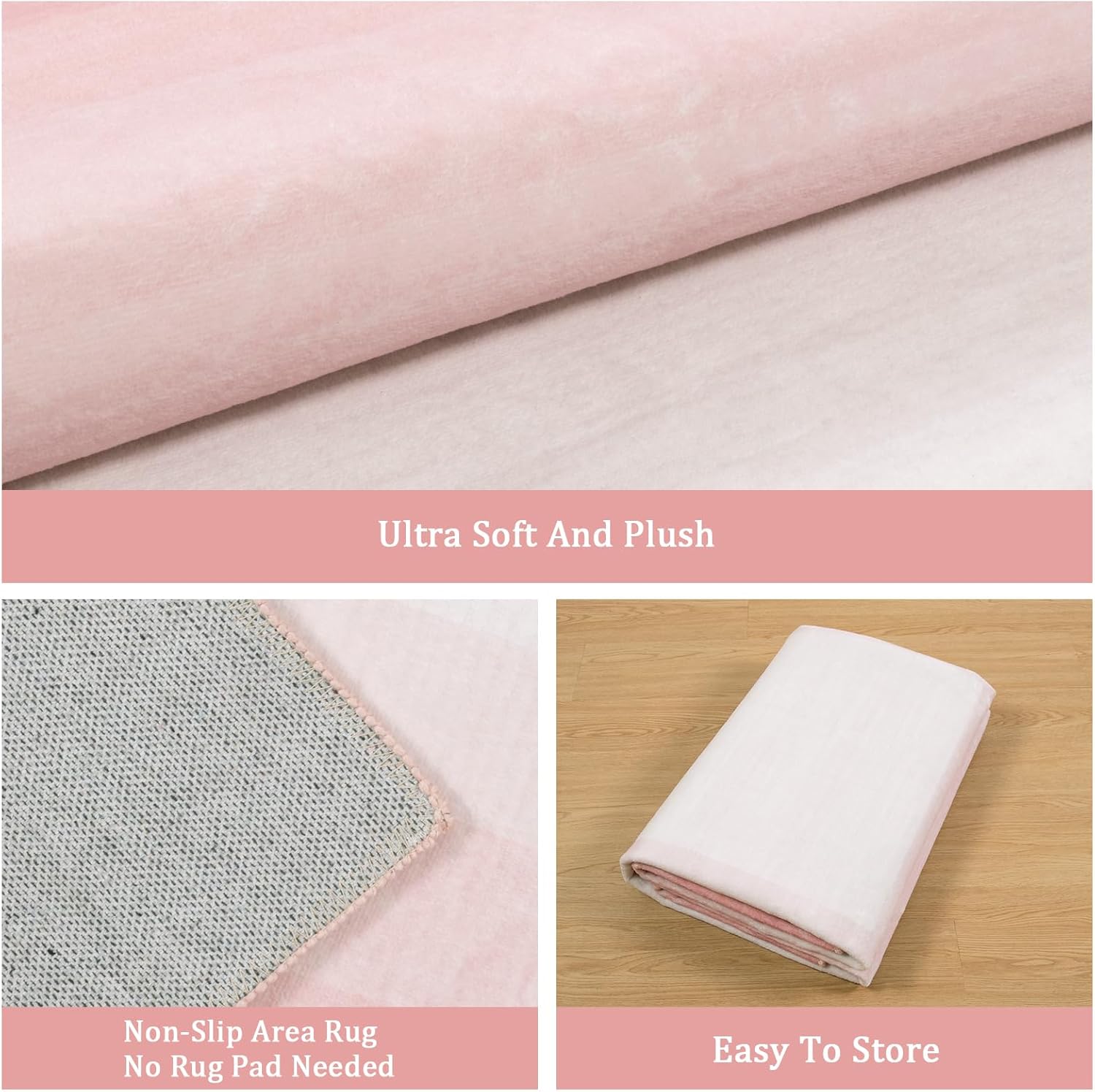 OJIA Pink Washable Rugs 8x10 Large Area Rugs for Living Room, Soft Non Slip Contemporary Neutral Rugs for Bedroom Girls, Modern Non-Shedding Thin Carpet for Under Dining Table Nursery Home Office