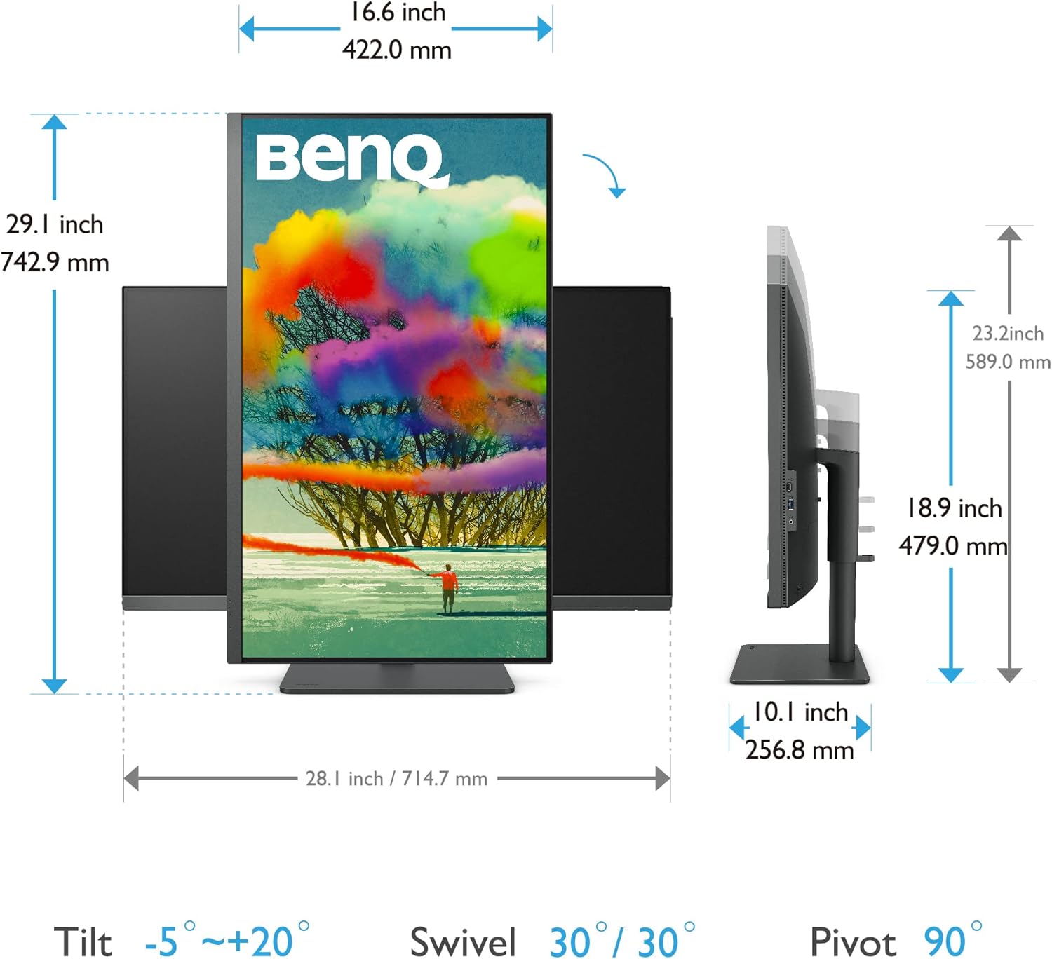 BenQ PD2705U 27 inch 4K UHD IPS Monitor USB-C, 99% sRGB and Rec.709, HDR10, Ergonomic Design, Eye-Care, Built-in Speakers